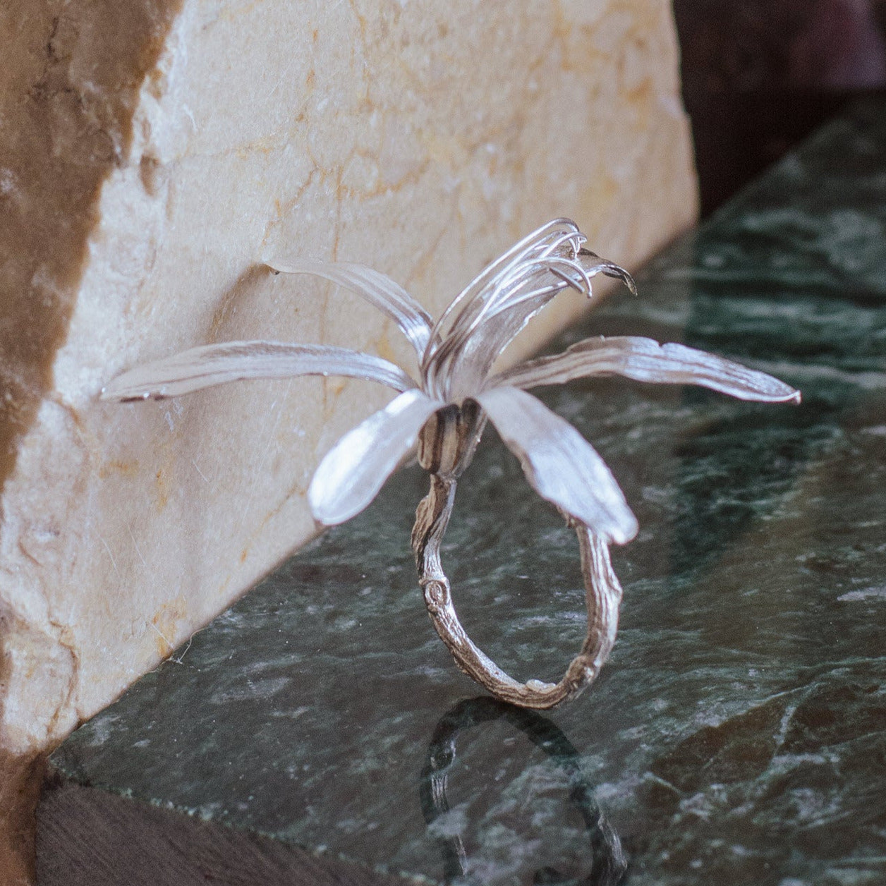 Anillo Lirio Agapanto Plata Ecológica