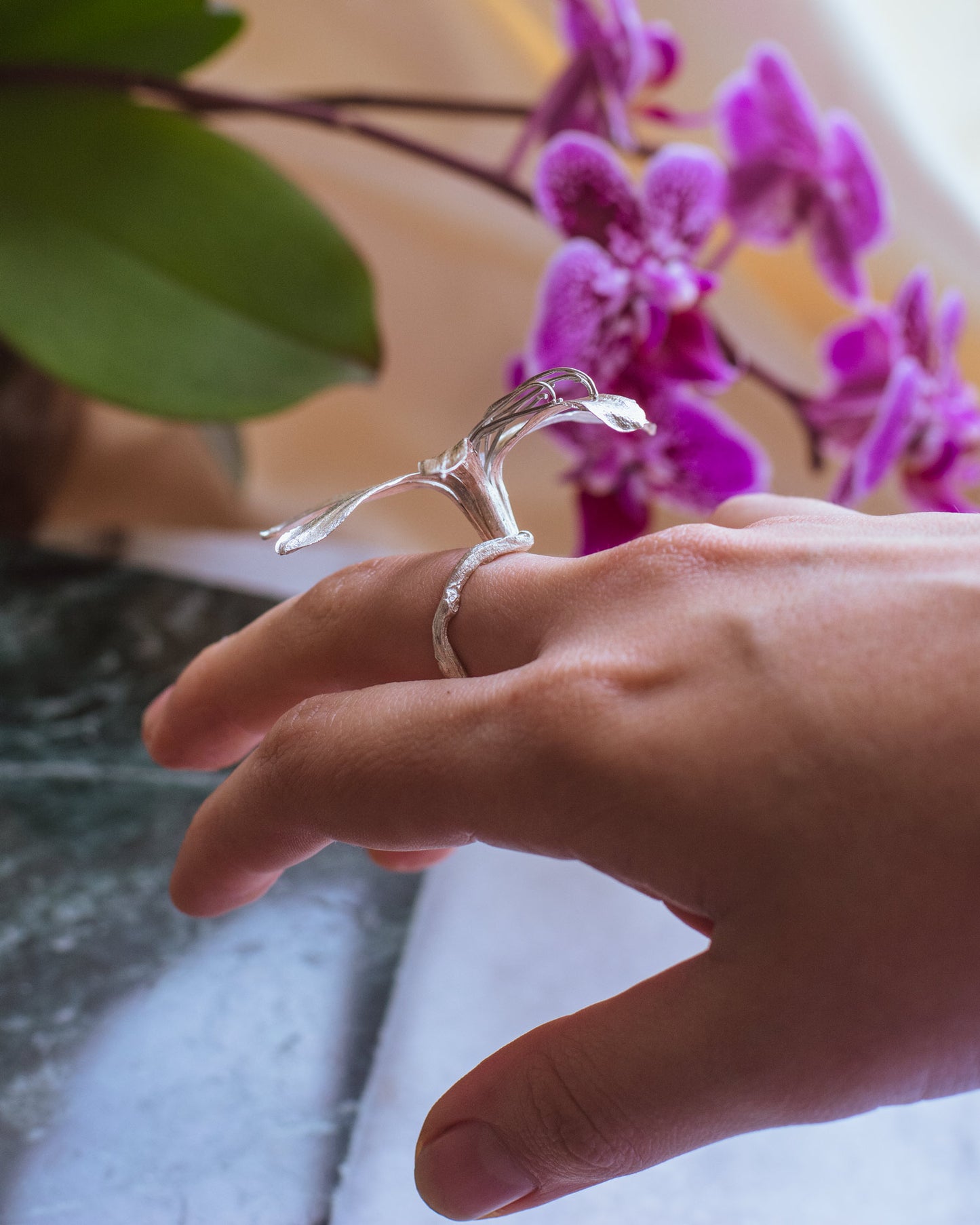 Anillo Lirio Agapanto Plata Ecológica