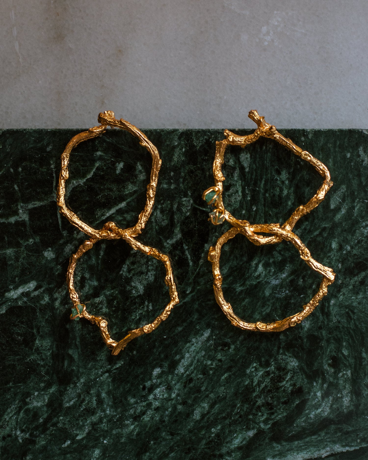 Aretes Doble Aro Ramita Palma Esmeraldas