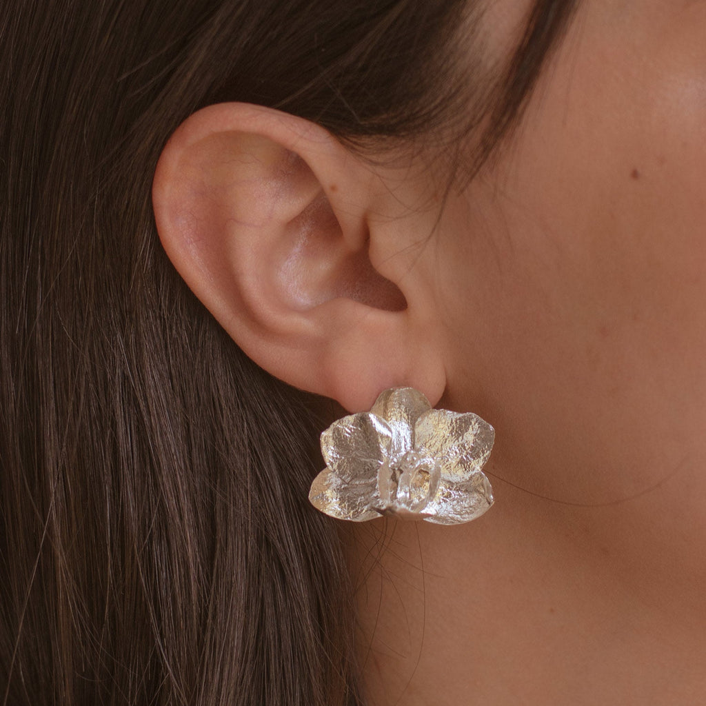 Aretes Topo Orquidea Phalaenopsis Baby Plata Ecológica